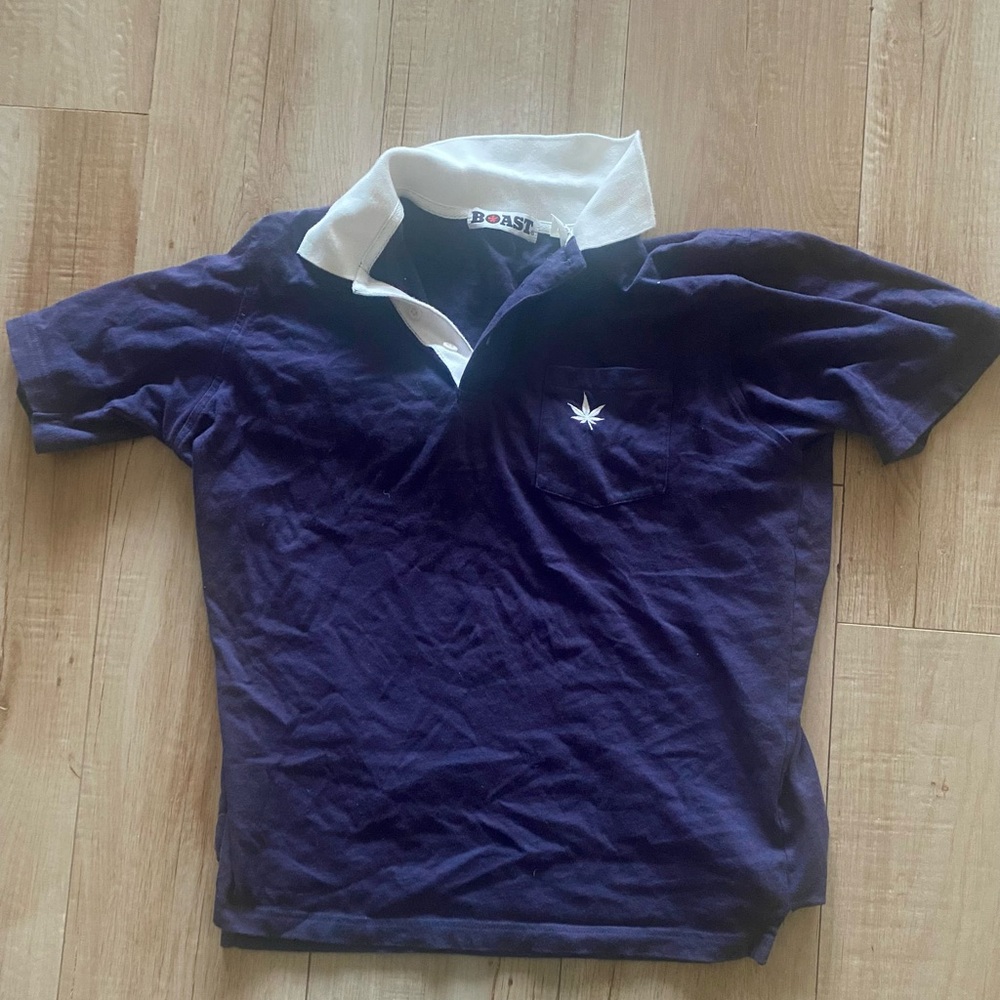 Blue Polo Shirt with Short Sleeves and Contrasting Collar